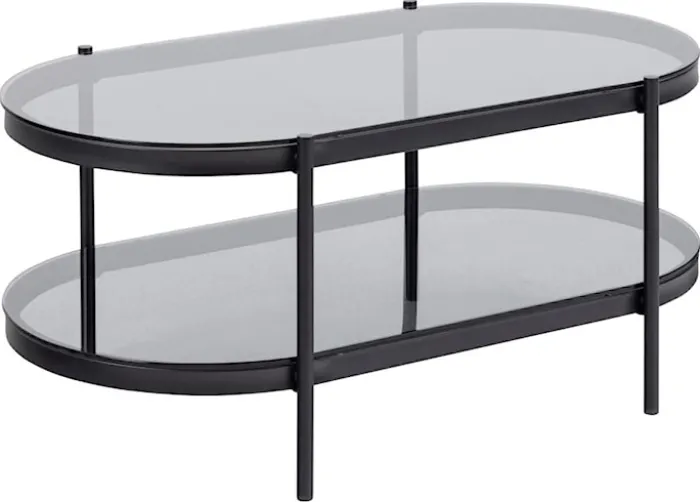 Stolik kawowy Aykal owalny z półką i szklanym blatem na metalowej podstawie 95x50 cm