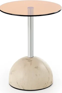 Stolik kawowy Calvane okrągły 40 cm brązowy/beżowy marmur