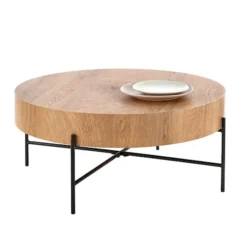 Stolik kawowy Filewdy średnica 80 cm dąb naturalny - czarny