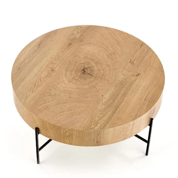 Stolik kawowy Filewdy średnica 80 cm dąb naturalny - czarny