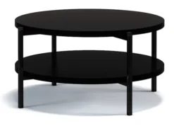 Stolik kawowy Kortala okrągły 80 cm czarny mat z półką