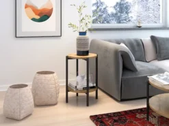 Stolik kawowy Kortala okrągły 40 cm dąb artisan wysoki