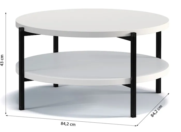 Stolik kawowy Kortala okrągły 80 cm biały mat z półką