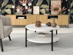 Stolik kawowy Kortala okrągły 80 cm biały mat z półką