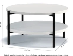 Stolik kawowy Kortala okrągły 80 cm czarny połysk z półką