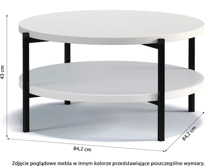 Stolik kawowy Kortala okrągły 80 cm czarny połysk z półką
