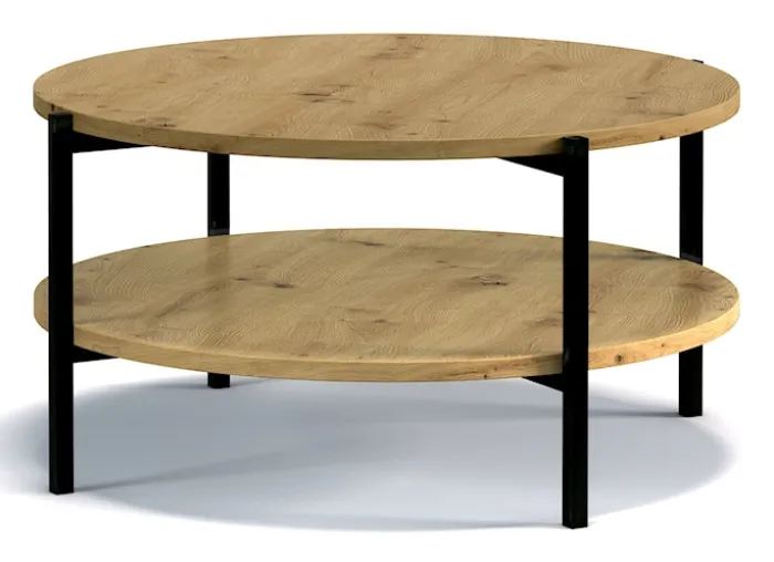Stolik kawowy Kortala okrągły 80 cm dąb artisan z półką