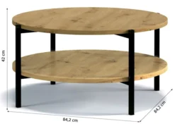 Stolik kawowy Kortala okrągły 80 cm dąb artisan z półką