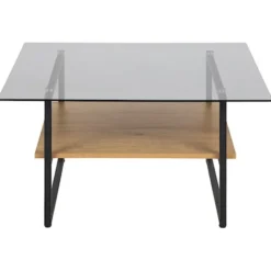 Stolik kawowy kwadratowy Hideko 80x80 cm z półką dąb