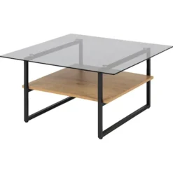 Stolik kawowy kwadratowy Hideko 80x80 cm z półką dąb