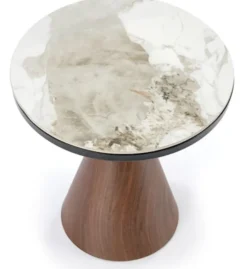 Stolik kawowy okrągły Cornizes 50 cm biały marmur/ orzech