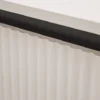 Stolik kawowy Osaka z dwiema szufladami i ryflowanymi frontami 100 cm beż piaskowy na czarnych nogach