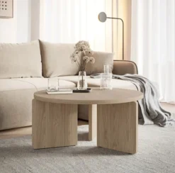 Stolik kawowy Preffines okrągły 85 cm Dąb Olejowany