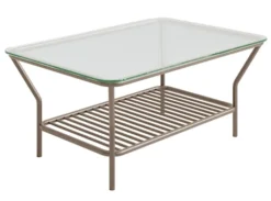 Stolik kawowy Preggel 122x62 cm szklany blat/ beżowy stelaż