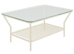 Stolik kawowy Preggel 122x62 cm szklany blat/ kremowy stela偶