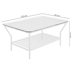 Stolik kawowy Preggel 122x62 cm szklany blat/ kremowy stelaż