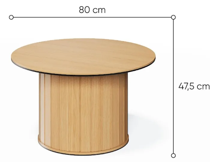 Stolik kawowy Rotto z ryflami okrągły 80 cm dąb vincenza