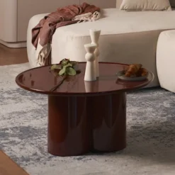 Stolik kawowy Roulness okrągły 80 cm bordowy wysoki połysk