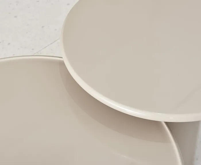 Stolik kawowy Roulness okrągły 80 cm jasnobeżowy wysoki połysk