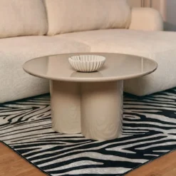 Stolik kawowy Roulness okrągły 80 cm jasnobeżowy wysoki połysk