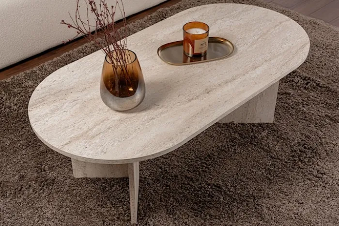 Stolik kawowy Sable owalny blat 119x60 cm trawertyn