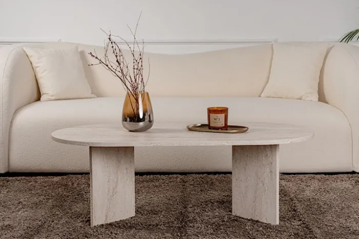 Stolik kawowy Sable owalny blat 119x60 cm trawertyn