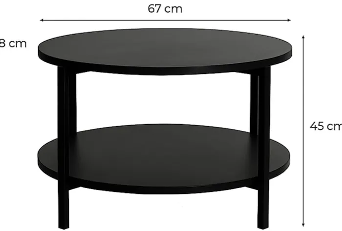 Stolik kawowy Tavello okragły 67 cm czarny z półką