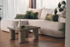 Stolik kawowy Vellity 70x70 cm beżowy wysoki połysk
