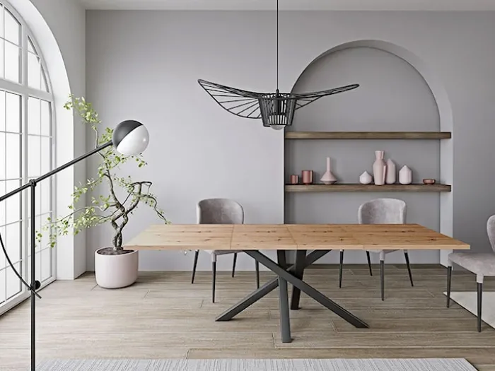 Stół rozkładany do jadalni Cali 160-260x90 cm dąb artisan na czarnych nogach