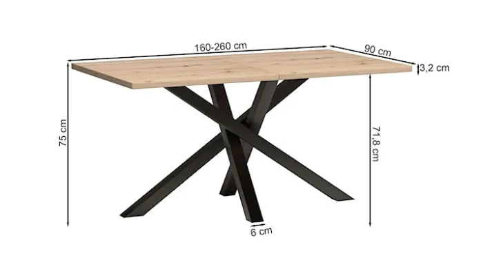 Stół rozkładany do jadalni Cali 160-260x90 cm dąb artisan na czarnych nogach