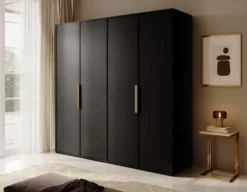 Szafa czterodrzwiowa Frame z drążkiem i półkami 200 cm Czarna