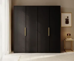 Szafa czterodrzwiowa Frame z dwoma drążkami 200 cm Czarna