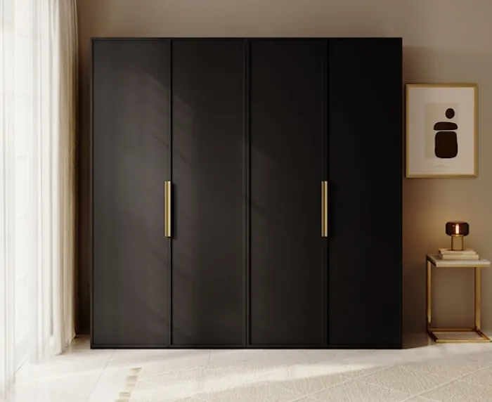Szafa czterodrzwiowa Frame z dwoma drążkami 200 cm Czarna