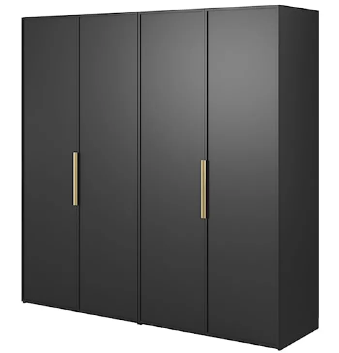 Szafa czterodrzwiowa Frame z dwoma drążkami 200 cm Czarna