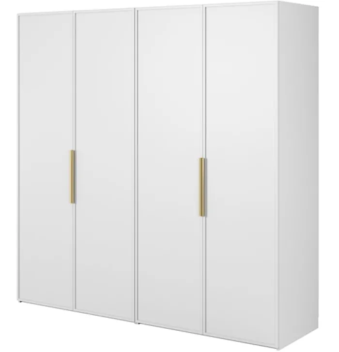 Szafa czterodrzwiowa Frame z drążkiem i półkami 200 cm Biała