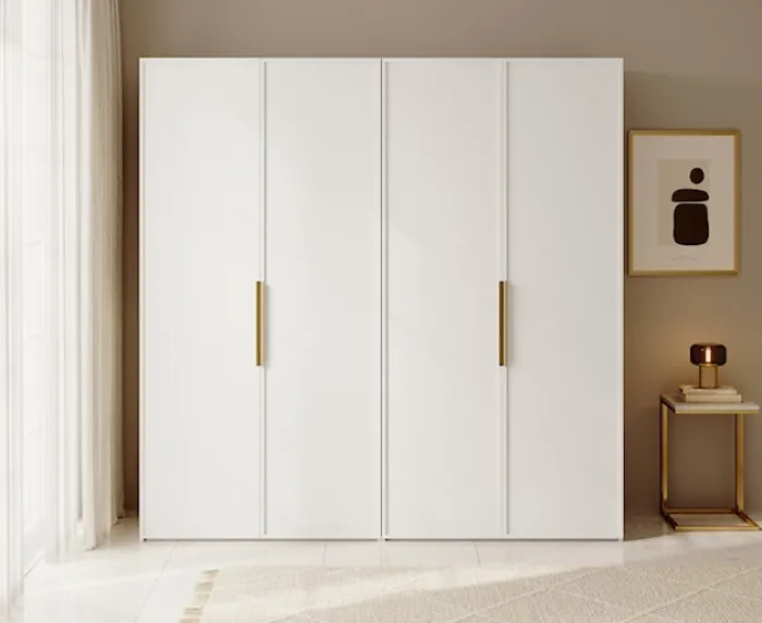 Szafa czterodrzwiowa Frame z drążkiem i półkami 200 cm Biała