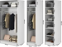 Szafa czterodrzwiowa Frame z dwoma drążkami i półkami 200 cm Biała