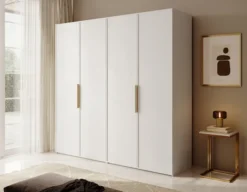 Szafa czterodrzwiowa Frame z dwoma drążkami 200 cm Biała