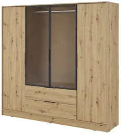 Szafa czterodrzwiowa Kelly z witryną i dwiema szufladami 206 cm dąb artisan