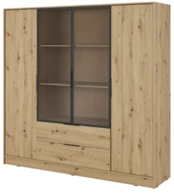 Szafa czterodrzwiowa Kelly z witryną i dwiema szufladami 206 cm dąb artisan