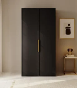 Szafa dwudrzwiowa Frame z drążkiem i półkami 100 cm Czarna