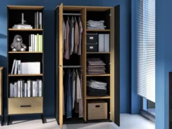 Szafa młodzieżowa dwudrzwiowa Colt z drążkami i półkami 90 cm dąb craft/czarny/stal