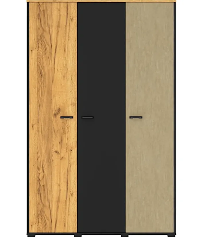 Szafa młodzieżowa trzydrzwiowa Colt z drążkami i półkami 120 cm dąb craft/czarny/stal