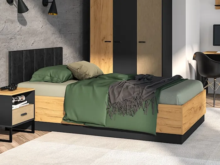 Szafa młodzieżowa trzydrzwiowa Colt z drążkami i półkami 120 cm dąb craft/czarny/stal