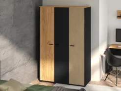 Szafa młodzieżowa trzydrzwiowa Colt z drążkami i półkami 120 cm dąb craft/czarny/stal