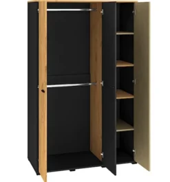 Szafa młodzieżowa trzydrzwiowa Colt z drążkami i półkami 120 cm dąb craft/czarny/stal