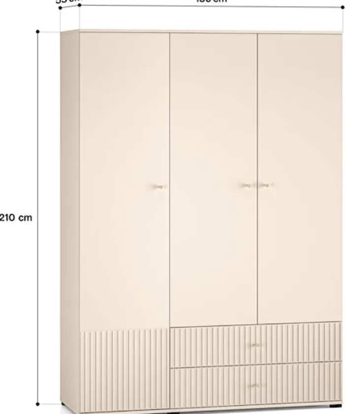 Szafa trzydrzwiowa Caletto 150 cm z dwiema szufladami ozdobne lamele beżowa