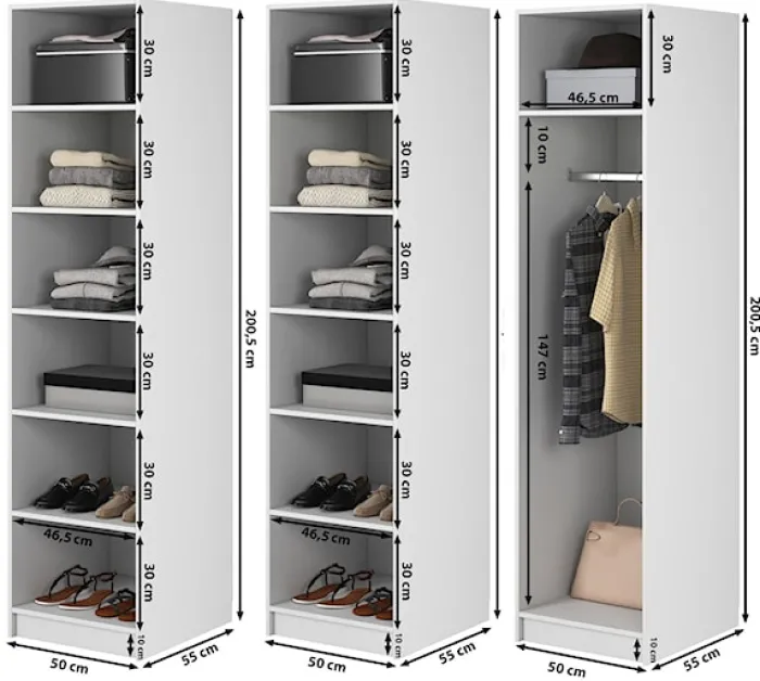 Szafa trzydrzwiowa Frame z drążkiem i półkami 150 cm Czarna