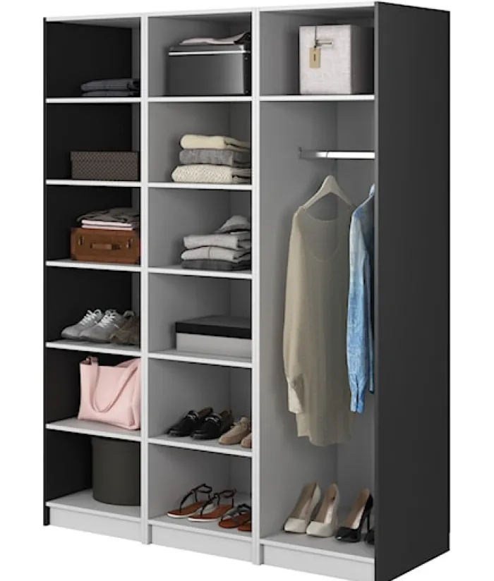 Szafa trzydrzwiowa Frame z drążkiem i półkami 150 cm Czarna