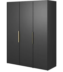 Szafa trzydrzwiowa Frame z długim drążkiem i siedmioma półkami 150 cm Czarna